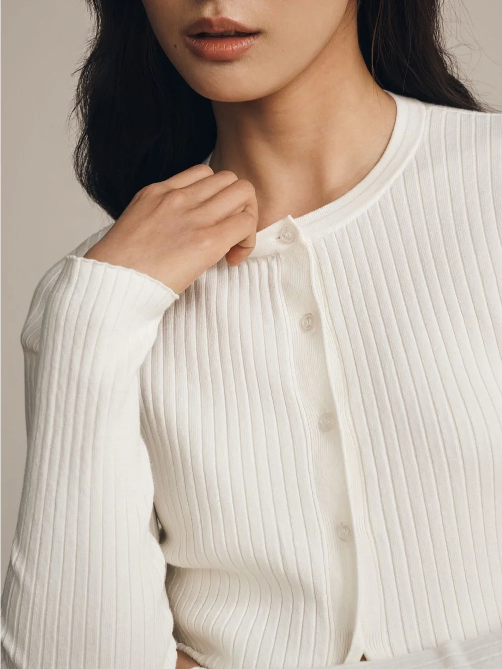 Reformation Cream Ribbed Button-Up Cardigan - Picture 7 of 9